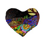 Nature Moon Psychedelic Painting Standard 16  Premium Flano Heart Shape Cushions