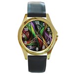 Abstract Psychedelic Round Gold Metal Watch