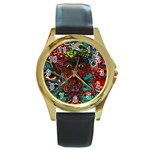 Somewhere Near Oblivion Nightmares Acid Colors Psychedelic Round Gold Metal Watch