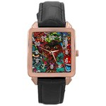 Somewhere Near Oblivion Nightmares Acid Colors Psychedelic Rose Gold Leather Watch 