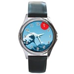 Minimalism Great Wave Off Kanagawa Round Metal Watch