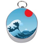 Minimalism Great Wave Off Kanagawa Silver Compasses