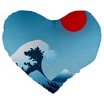 Minimalism Great Wave Off Kanagawa Large 19  Premium Flano Heart Shape Cushions
