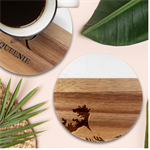Minimalism Great Wave Off Kanagawa Marble Wood Coaster (Round)