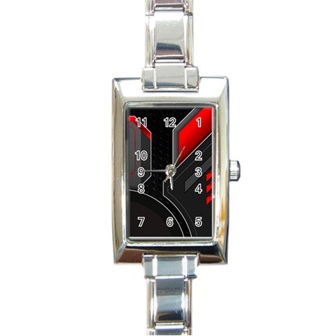 Gamer Tech Black Mesh Red Modern Shape Texture Geometric Pattern Rectangle Italian Charm Watch from ArtsNow.com Front