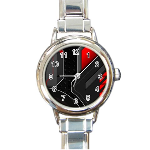 Gamer Tech Black Mesh Red Modern Shape Texture Geometric Pattern Round Italian Charm Watch from ArtsNow.com Front