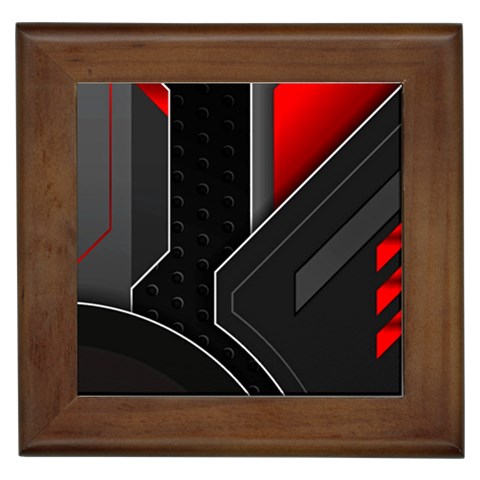 Gamer Tech Black Mesh Red Modern Shape Texture Geometric Pattern Framed Tile from ArtsNow.com Front