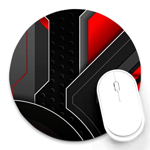 Gamer Tech Black Mesh Red Modern Shape Texture Geometric Pattern Round Mousepad from ArtsNow.com Front