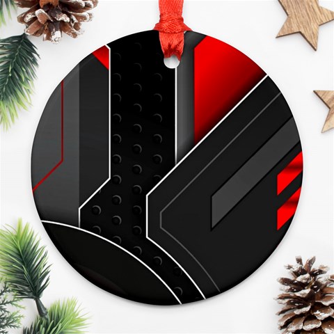 Gamer Tech Black Mesh Red Modern Shape Texture Geometric Pattern Ornament (Round) from ArtsNow.com Front