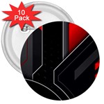 Gamer Tech Black Mesh Red Modern Shape Texture Geometric Pattern 3  Buttons (10 pack) 