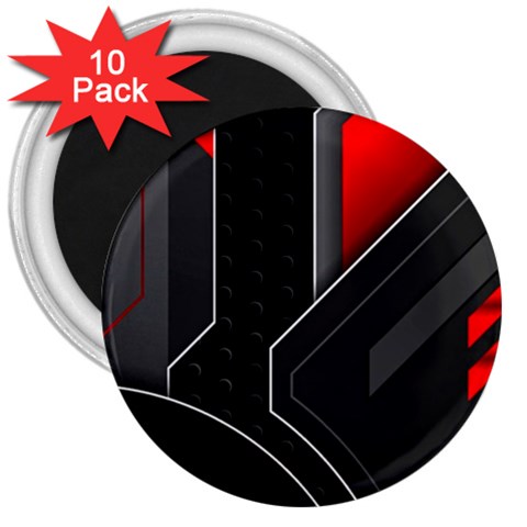Gamer Tech Black Mesh Red Modern Shape Texture Geometric Pattern 3  Magnets (10 pack)  from ArtsNow.com Front