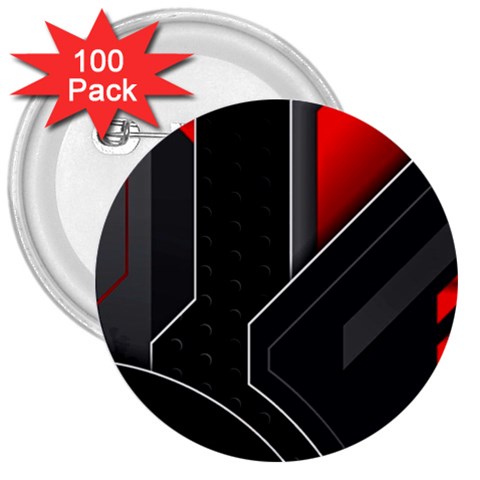 Gamer Tech Black Mesh Red Modern Shape Texture Geometric Pattern 3  Buttons (100 pack)  from ArtsNow.com Front