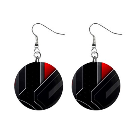 Gamer Tech Black Mesh Red Modern Shape Texture Geometric Pattern Mini Button Earrings from ArtsNow.com Front