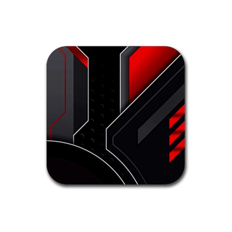 Gamer Tech Black Mesh Red Modern Shape Texture Geometric Pattern Rubber Coaster (Square) from ArtsNow.com Front