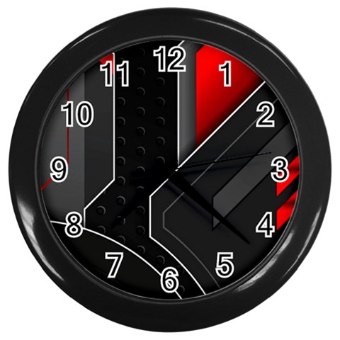 Gamer Tech Black Mesh Red Modern Shape Texture Geometric Pattern Wall Clock (Black) from ArtsNow.com Front