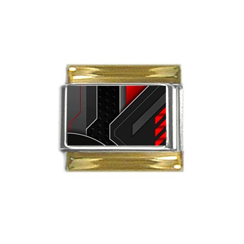 Gamer Tech Black Mesh Red Modern Shape Texture Geometric Pattern Gold Trim Italian Charm (9mm) from ArtsNow.com Front