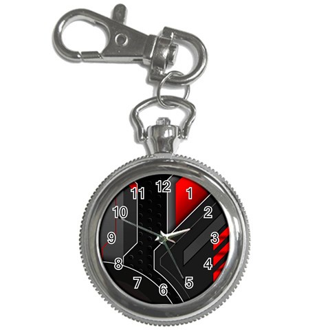 Gamer Tech Black Mesh Red Modern Shape Texture Geometric Pattern Key Chain Watches from ArtsNow.com Front