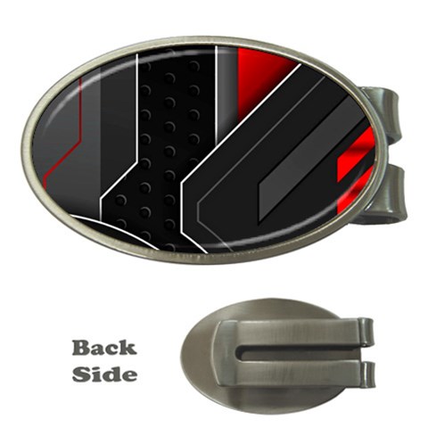 Gamer Tech Black Mesh Red Modern Shape Texture Geometric Pattern Money Clips (Oval)  from ArtsNow.com Front