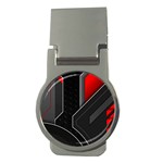 Gamer Tech Black Mesh Red Modern Shape Texture Geometric Pattern Money Clips (Round) 