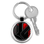 Gamer Tech Black Mesh Red Modern Shape Texture Geometric Pattern Key Chain (Round)
