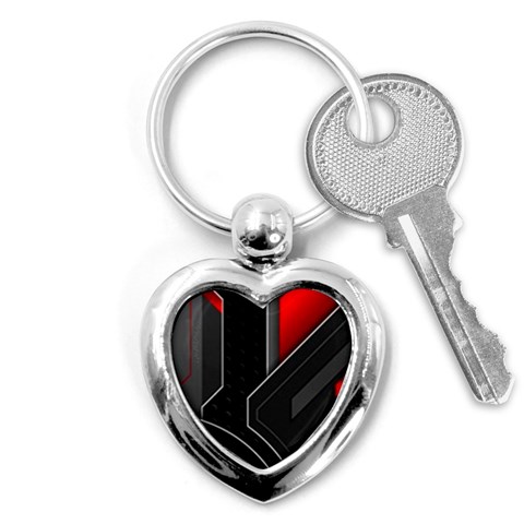 Gamer Tech Black Mesh Red Modern Shape Texture Geometric Pattern Key Chain (Heart) from ArtsNow.com Front