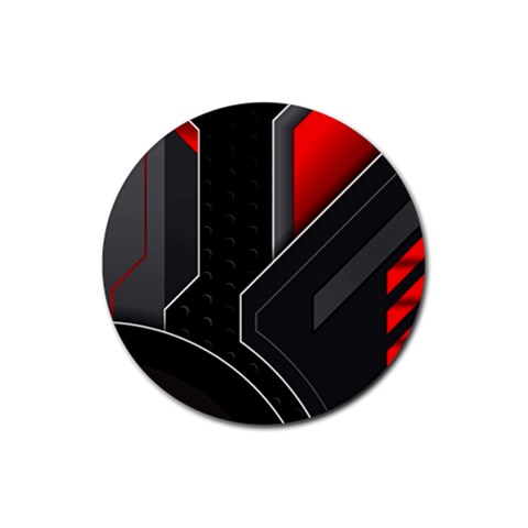 Gamer Tech Black Mesh Red Modern Shape Texture Geometric Pattern Rubber Coaster (Round) from ArtsNow.com Front