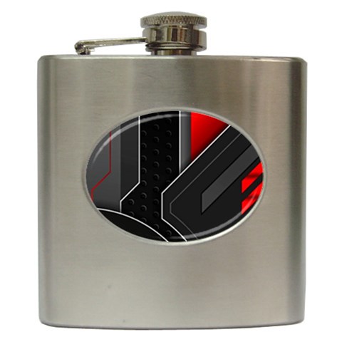 Gamer Tech Black Mesh Red Modern Shape Texture Geometric Pattern Hip Flask (6 oz) from ArtsNow.com Front
