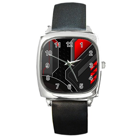 Gamer Tech Black Mesh Red Modern Shape Texture Geometric Pattern Square Metal Watch from ArtsNow.com Front