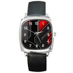 Gamer Tech Black Mesh Red Modern Shape Texture Geometric Pattern Square Metal Watch
