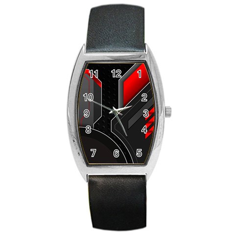 Gamer Tech Black Mesh Red Modern Shape Texture Geometric Pattern Barrel Style Metal Watch from ArtsNow.com Front