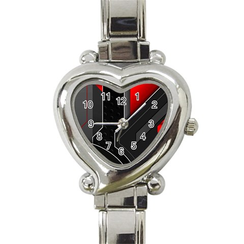 Gamer Tech Black Mesh Red Modern Shape Texture Geometric Pattern Heart Italian Charm Watch from ArtsNow.com Front