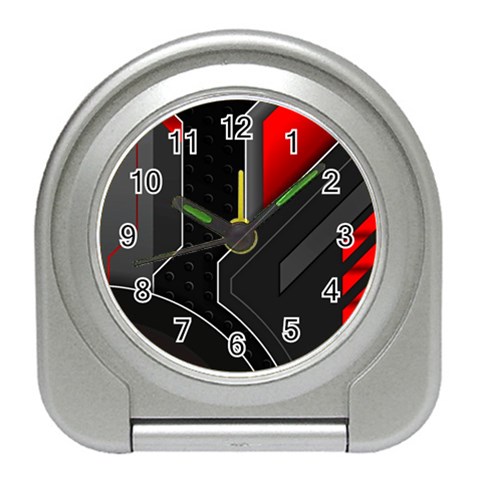 Gamer Tech Black Mesh Red Modern Shape Texture Geometric Pattern Travel Alarm Clock from ArtsNow.com Front