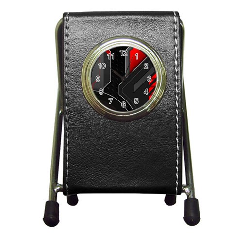 Gamer Tech Black Mesh Red Modern Shape Texture Geometric Pattern Pen Holder Desk Clock from ArtsNow.com Front