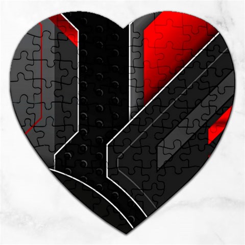 Gamer Tech Black Mesh Red Modern Shape Texture Geometric Pattern Jigsaw Puzzle (Heart) from ArtsNow.com Front