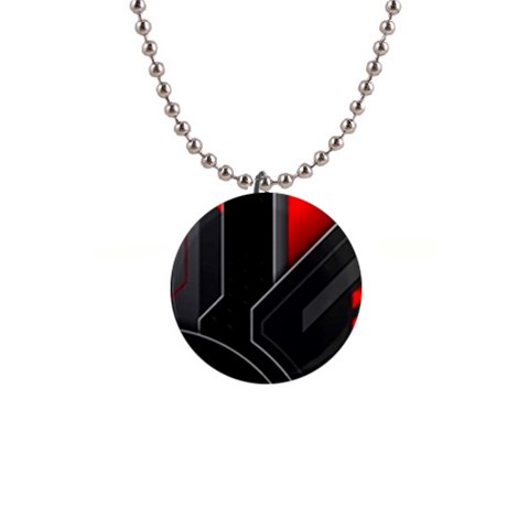 Gamer Tech Black Mesh Red Modern Shape Texture Geometric Pattern 1  Button Necklace from ArtsNow.com Front
