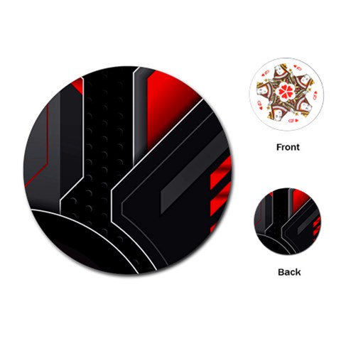 Gamer Tech Black Mesh Red Modern Shape Texture Geometric Pattern Playing Cards Single Design (Round) from ArtsNow.com Front