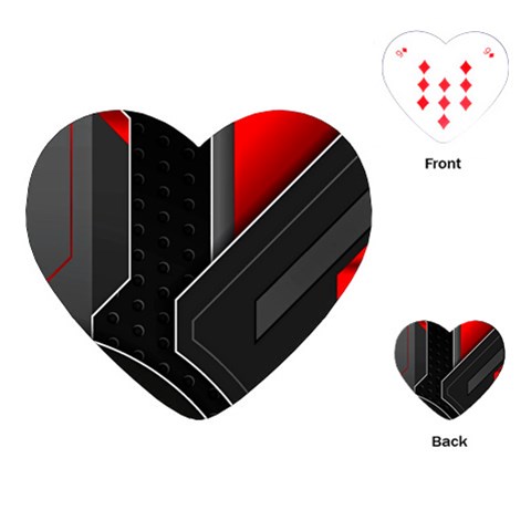 Gamer Tech Black Mesh Red Modern Shape Texture Geometric Pattern Playing Cards Single Design (Heart) from ArtsNow.com Front