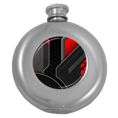 Gamer Tech Black Mesh Red Modern Shape Texture Geometric Pattern Round Hip Flask (5 oz) from ArtsNow.com Front