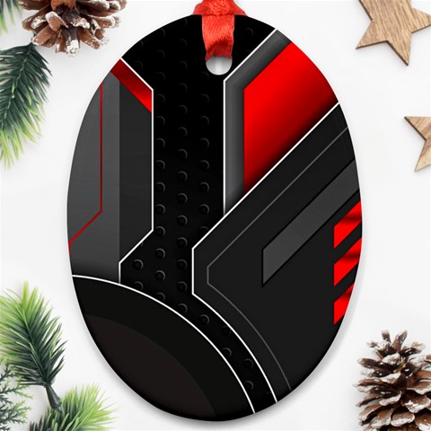 Gamer Tech Black Mesh Red Modern Shape Texture Geometric Pattern Oval Ornament (Two Sides) from ArtsNow.com Front