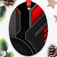 Gamer Tech Black Mesh Red Modern Shape Texture Geometric Pattern Oval Ornament (Two Sides) from ArtsNow.com Back