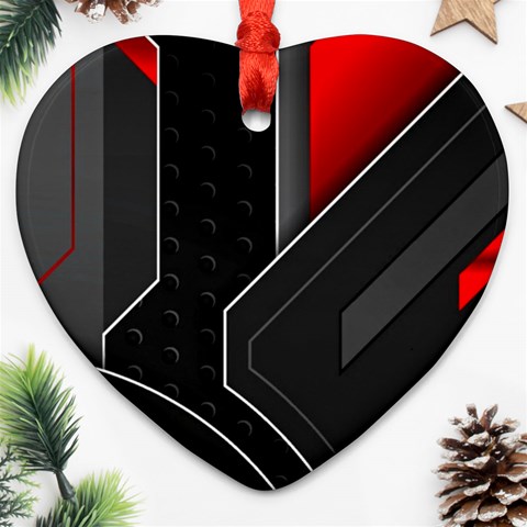 Gamer Tech Black Mesh Red Modern Shape Texture Geometric Pattern Heart Ornament (Two Sides) from ArtsNow.com Front