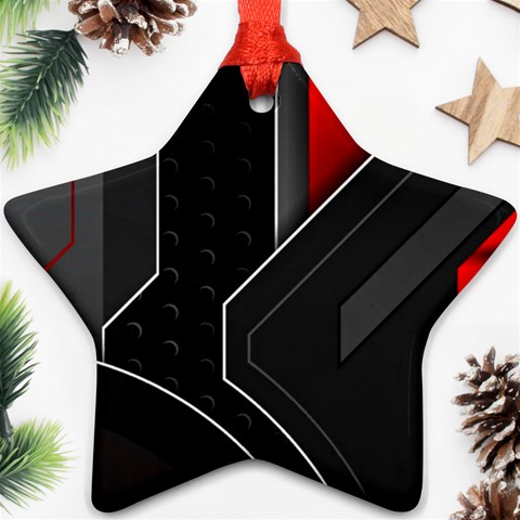 Gamer Tech Black Mesh Red Modern Shape Texture Geometric Pattern Star Ornament (Two Sides) from ArtsNow.com Front