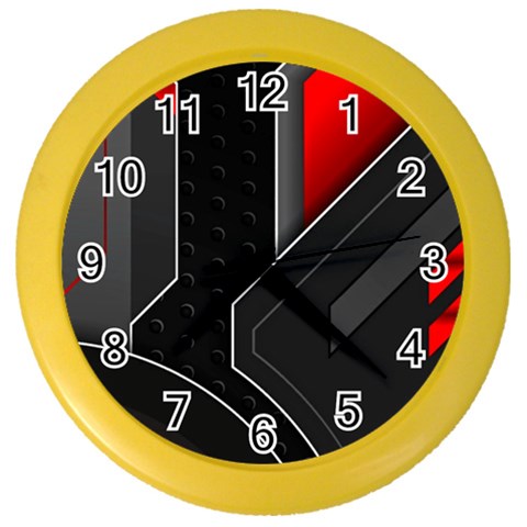 Gamer Tech Black Mesh Red Modern Shape Texture Geometric Pattern Color Wall Clock from ArtsNow.com Front