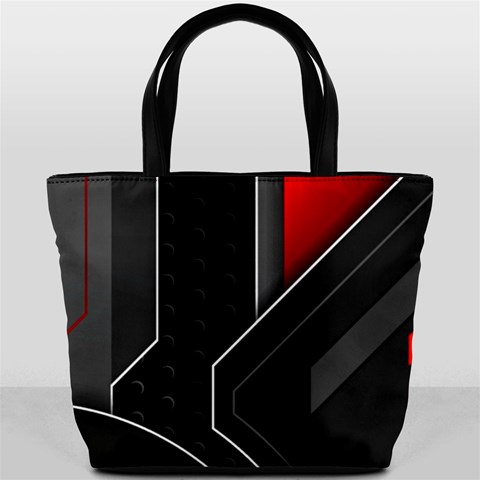 Gamer Tech Black Mesh Red Modern Shape Texture Geometric Pattern Bucket Bag from ArtsNow.com Front