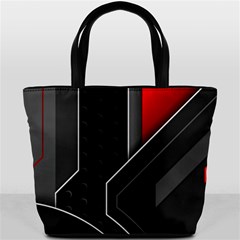 Gamer Tech Black Mesh Red Modern Shape Texture Geometric Pattern Bucket Bag from ArtsNow.com Front