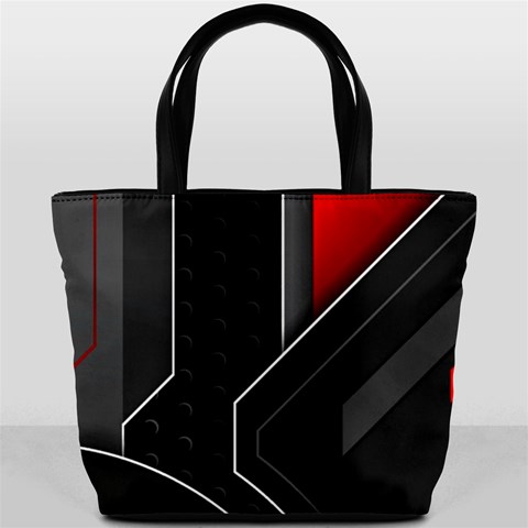 Gamer Tech Black Mesh Red Modern Shape Texture Geometric Pattern Bucket Bag from ArtsNow.com Back