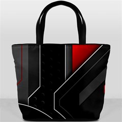 Gamer Tech Black Mesh Red Modern Shape Texture Geometric Pattern Bucket Bag from ArtsNow.com Back