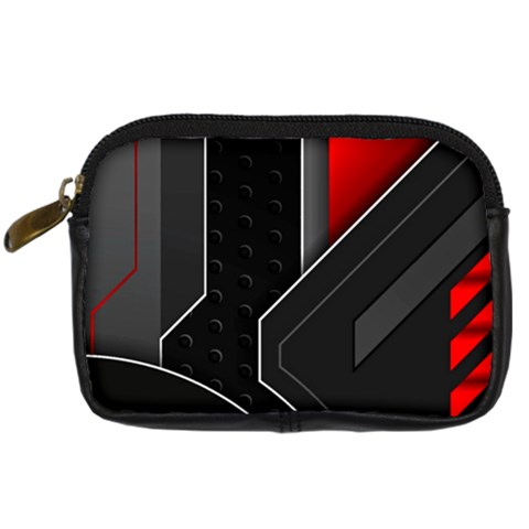 Gamer Tech Black Mesh Red Modern Shape Texture Geometric Pattern Digital Camera Leather Case from ArtsNow.com Front