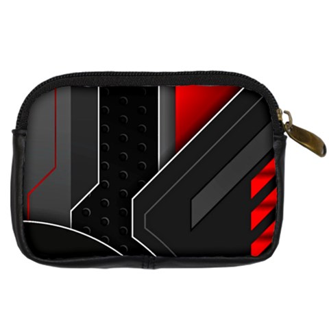 Gamer Tech Black Mesh Red Modern Shape Texture Geometric Pattern Digital Camera Leather Case from ArtsNow.com Back