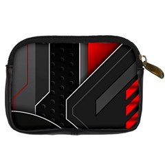 Gamer Tech Black Mesh Red Modern Shape Texture Geometric Pattern Digital Camera Leather Case from ArtsNow.com Back